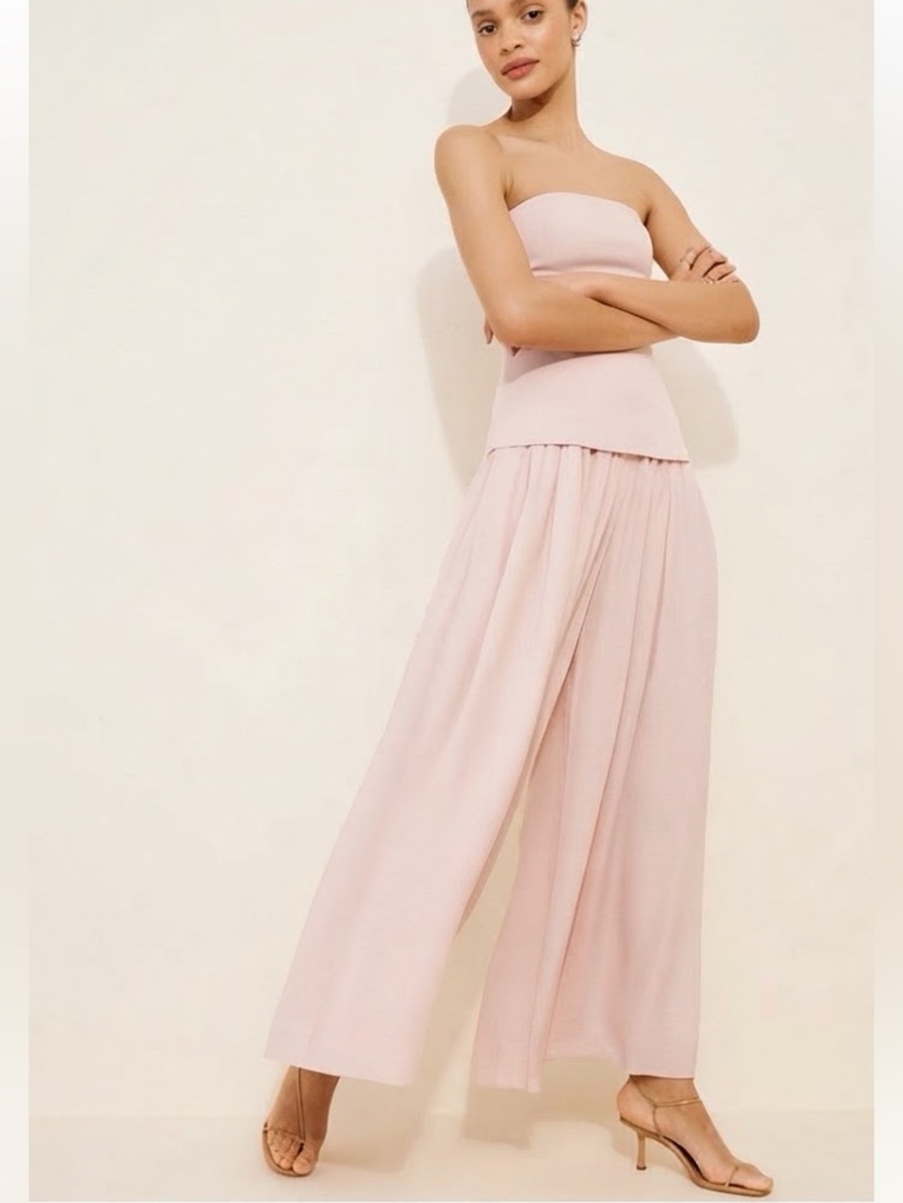 Line & Dot Pink Strapless Wide Leg Jumpsuit Size S Wedding Guest Cocktail Party